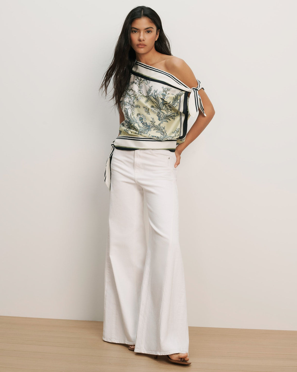 Tari One-Shoulder Blouse in Light Pistachio Multi
