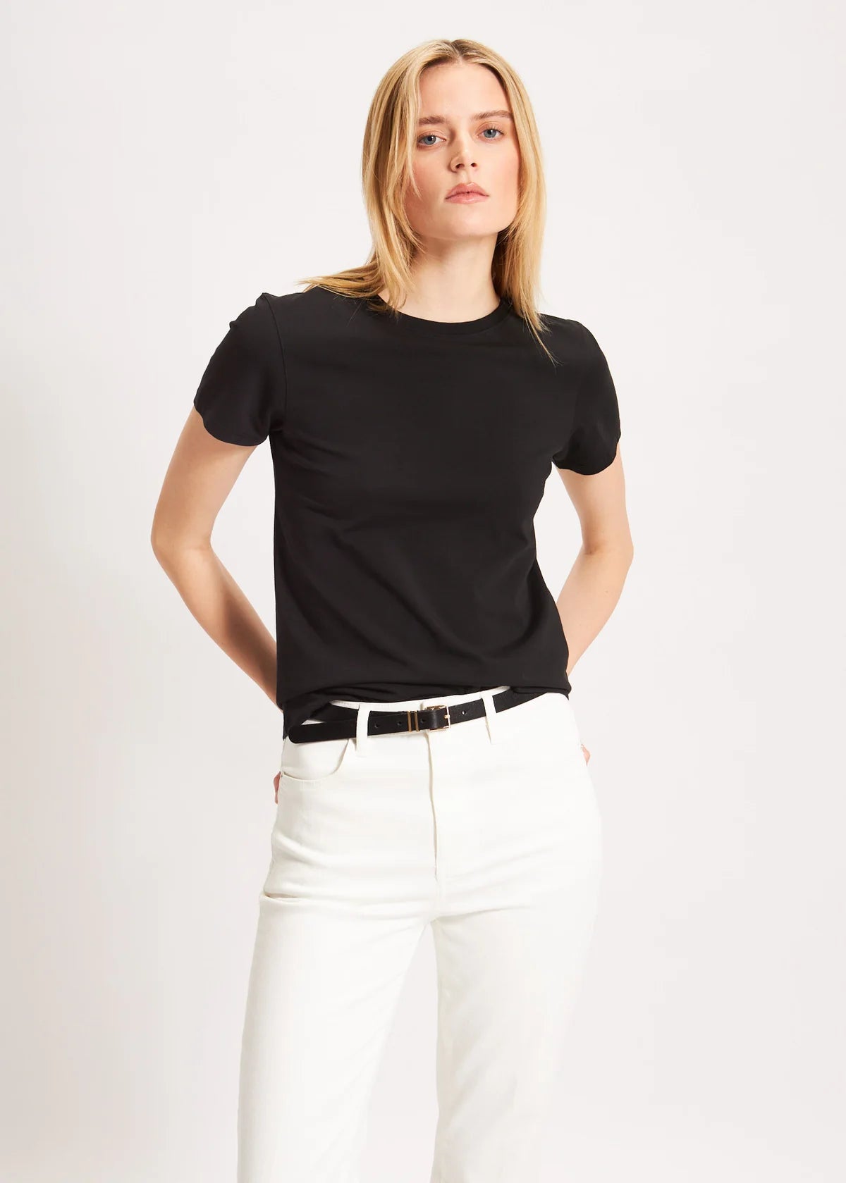 Pima Cotton Stretch Slim T-Shirt in Black