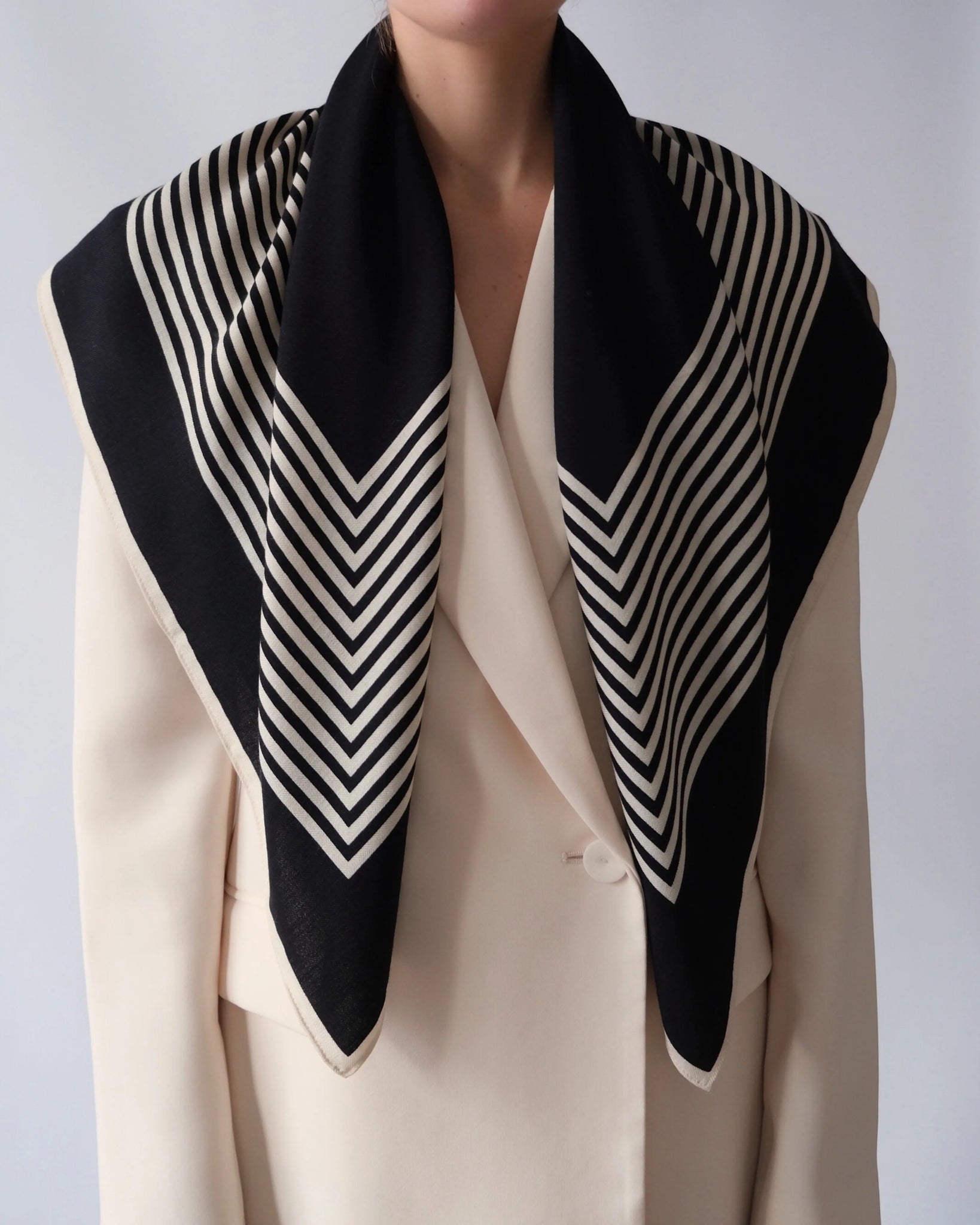 WOOL STRIPED SCARF | BLACK & CREAM | 90 CM