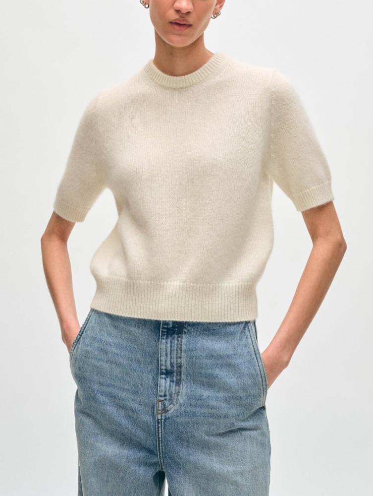 Brushed Cashmere Tee in Ivory