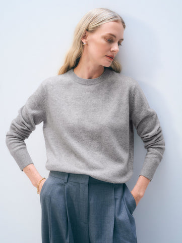 Cashmere Crew in Grey Heather