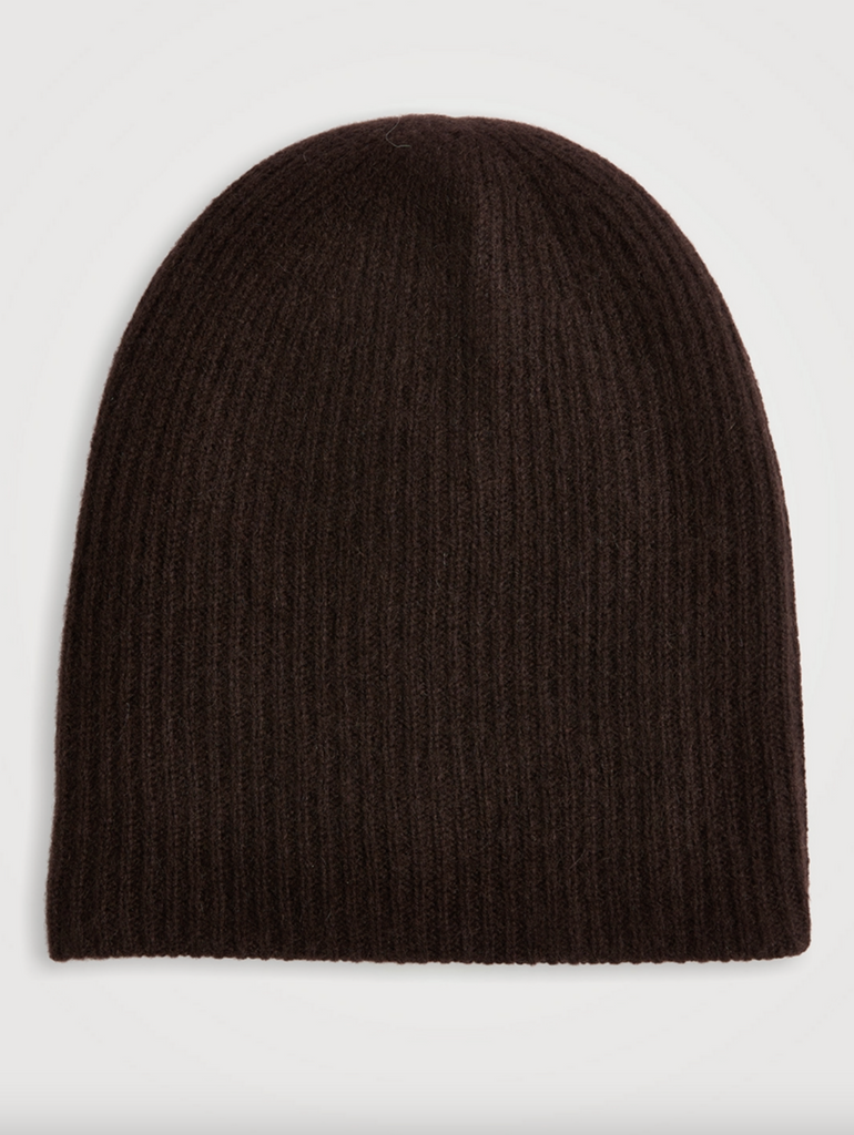 Cashmere Plush Rib Beanie in Dark Umber
