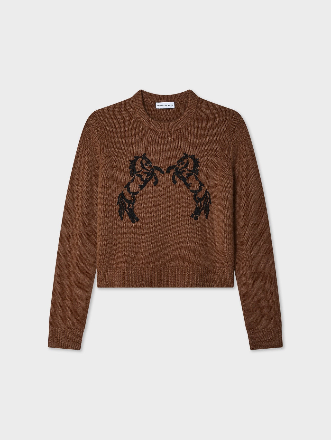 Cashmere Blend Horse Embroidered Crewneck in Umber/Black