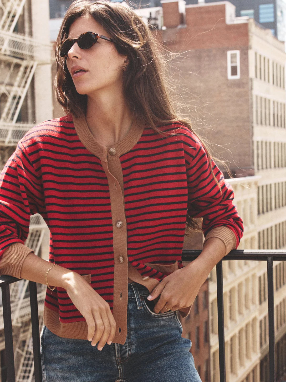 Lillian Cardigan in Red Stripe