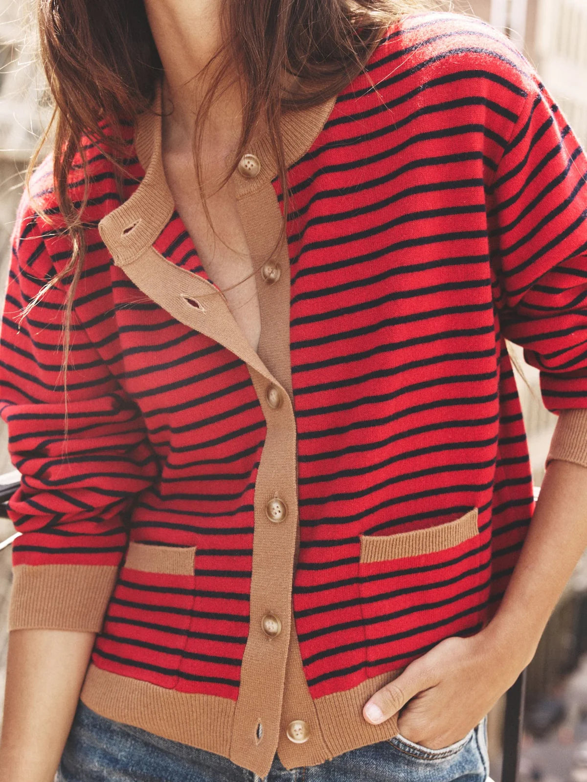 Lillian Cardigan in Red Stripe