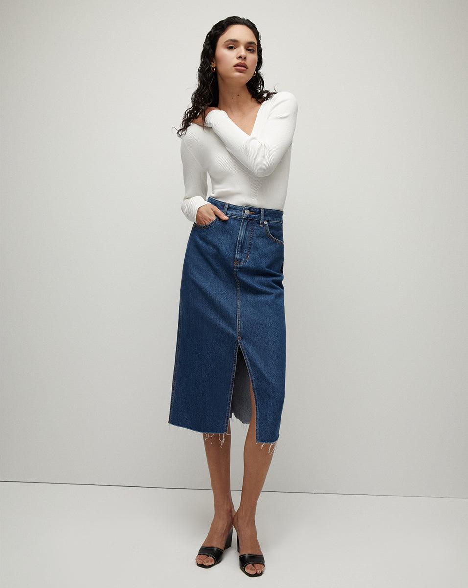 Victoria Denim Skirt in Stoned Bright Blue