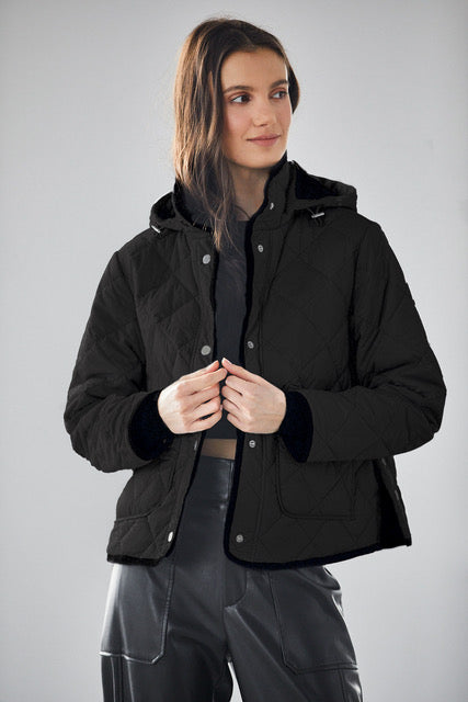 Shelby Short Quilted Hooded Jacket in Black