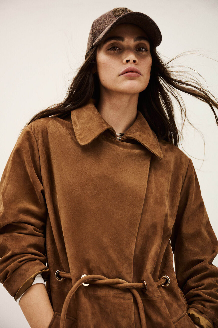 Matte Long Leather Coat. Camel