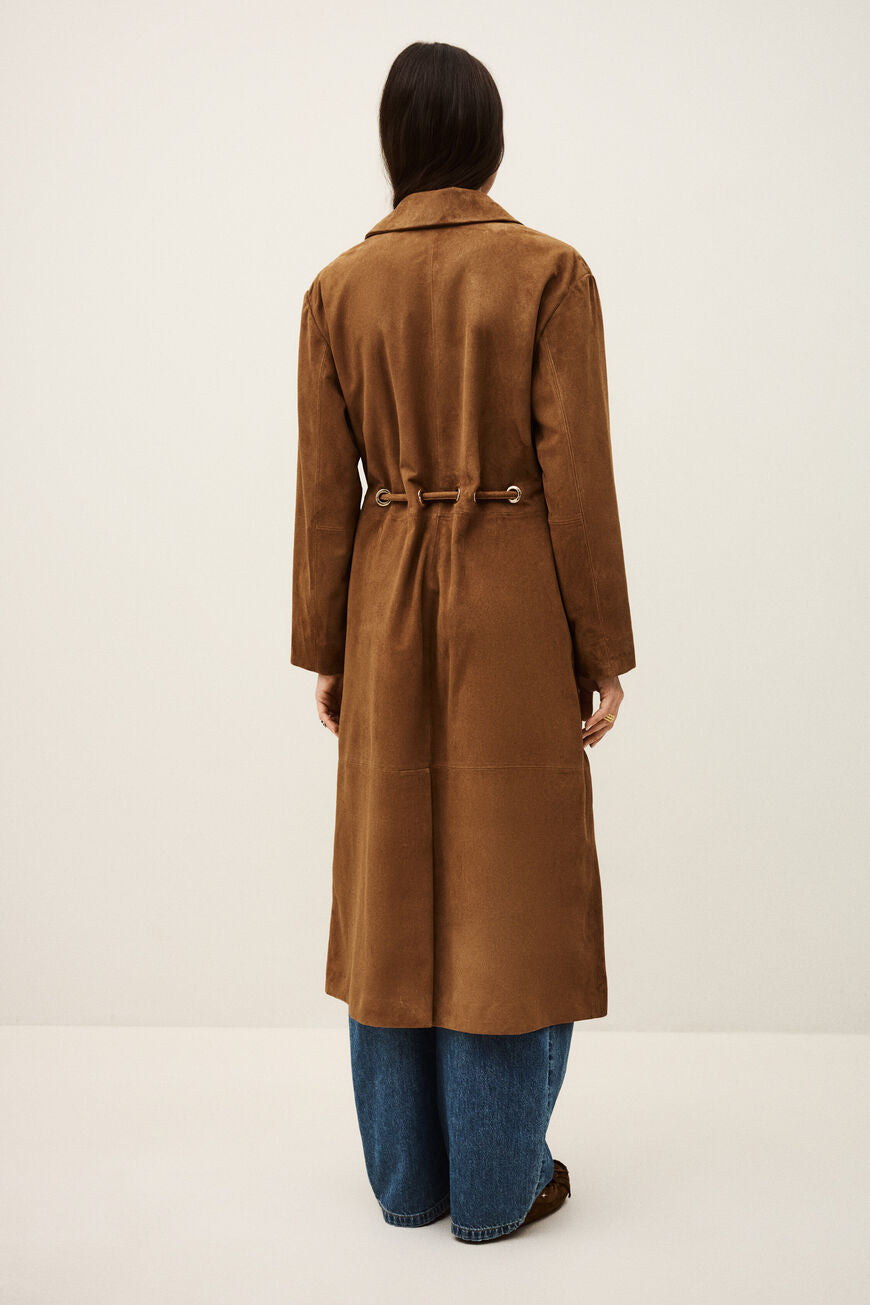 Matte Long Leather Coat. Camel