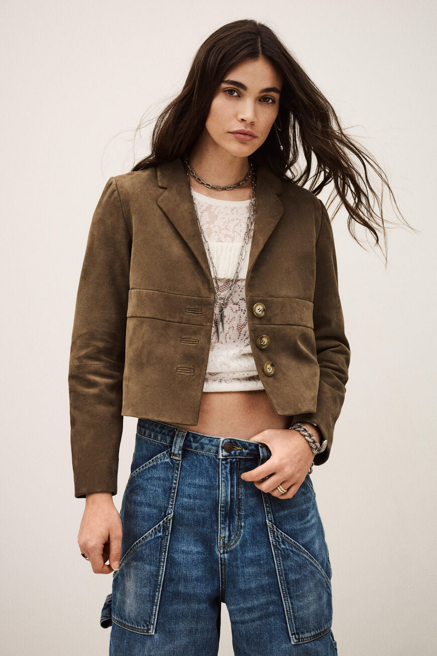 Morfeo Suede Leather Jacket. Olive