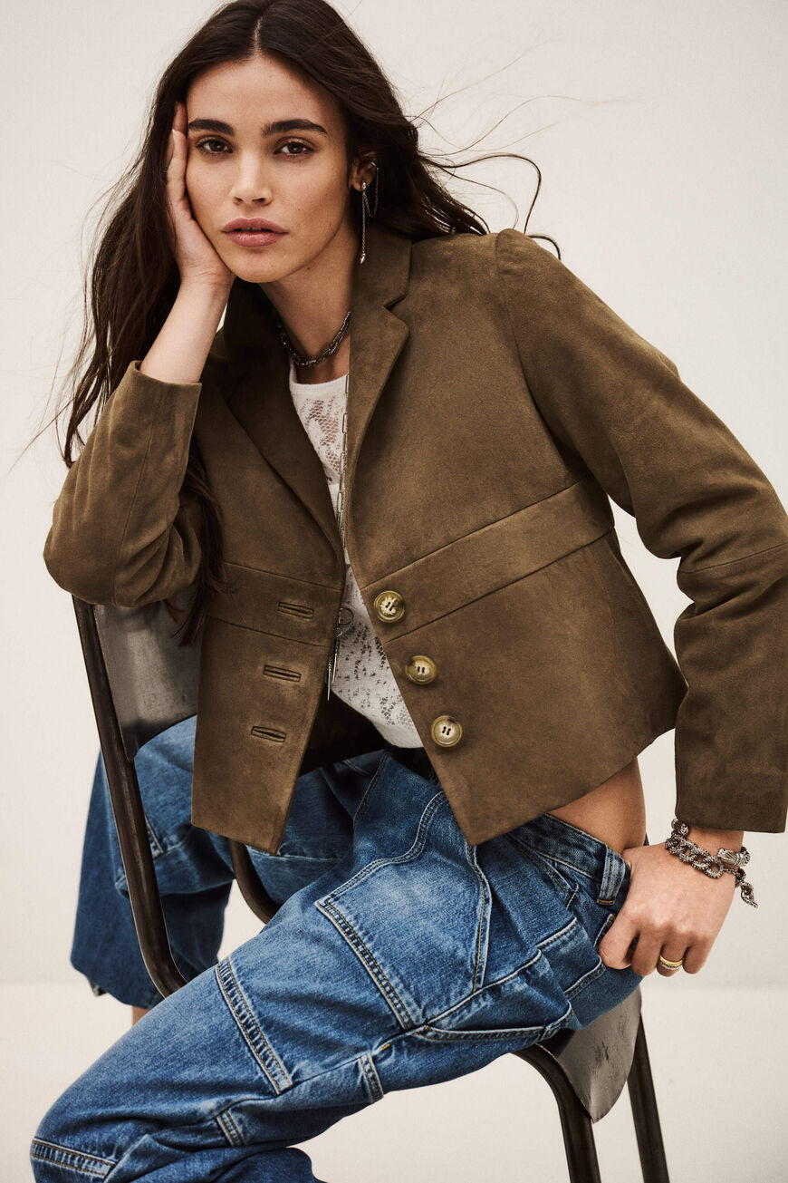 Morfeo Suede Leather Jacket. Olive