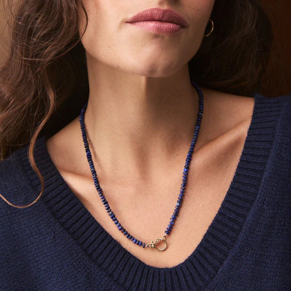 eye love you lapis beaded charm necklace in 10k solid gold