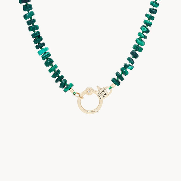 eye love you malachite beaded charm necklace in 10k solid gold