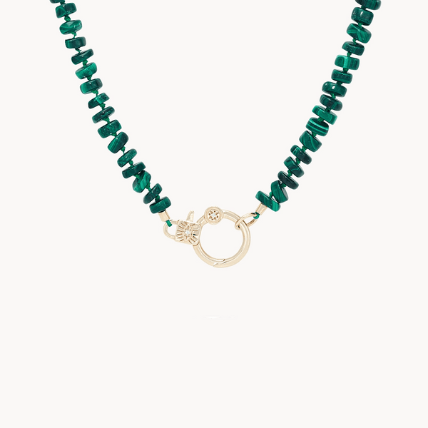 eye love you malachite beaded charm necklace in 10k solid gold