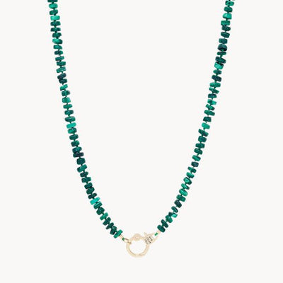 eye love you malachite beaded charm necklace in 10k solid gold