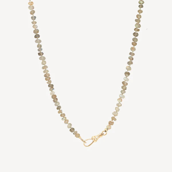 labradorite beaded mood necklace in 10k yellow gold | 16"