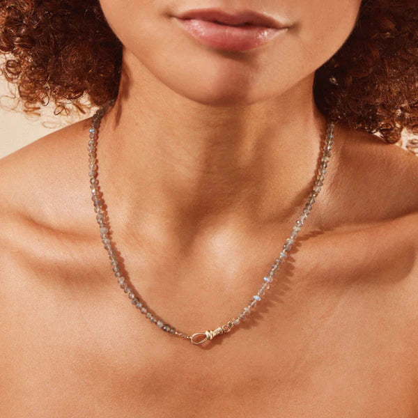 labradorite beaded mood necklace in 10k yellow gold | 16"