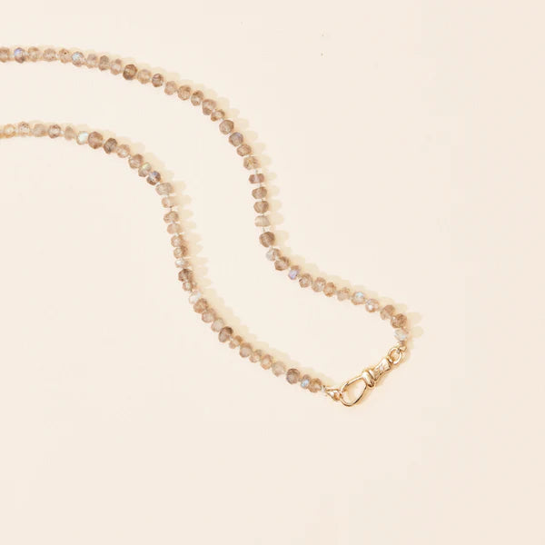 labradorite beaded mood necklace in 10k yellow gold | 20"