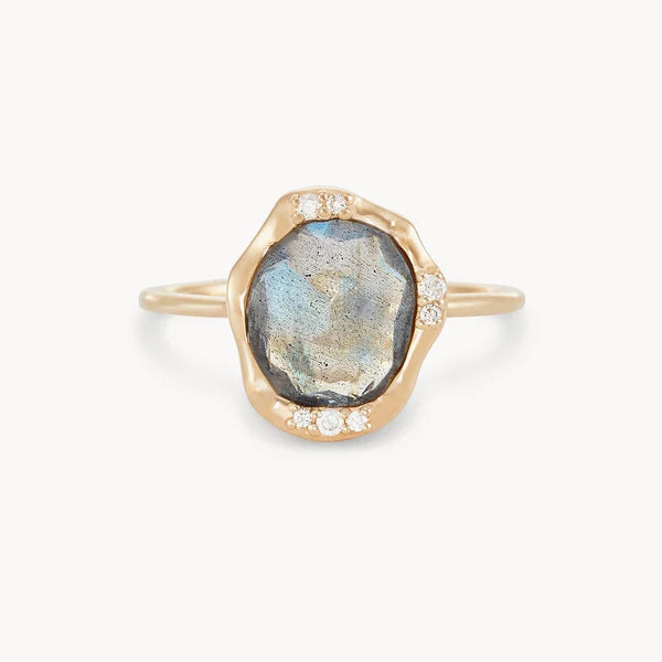 labradorite diamond mood ring in 14k solid gold