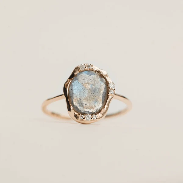 labradorite diamond mood ring in 14k solid gold