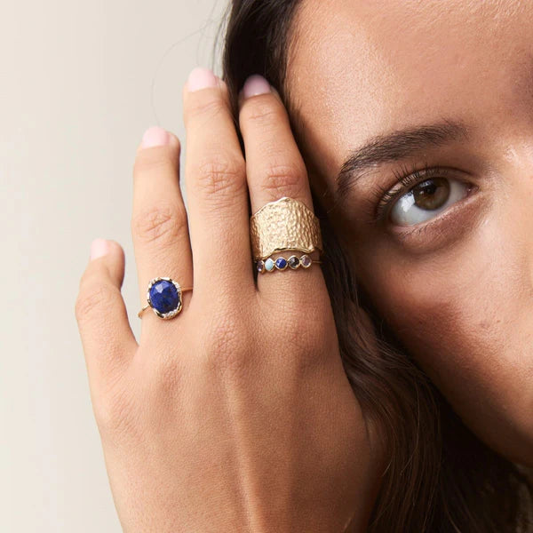 lapis diamond mood ring in 14k solid gold