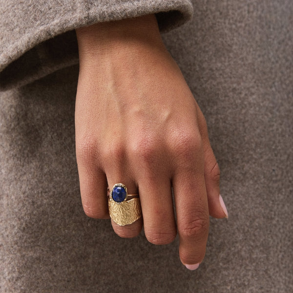 lapis diamond mood ring in 14k solid gold