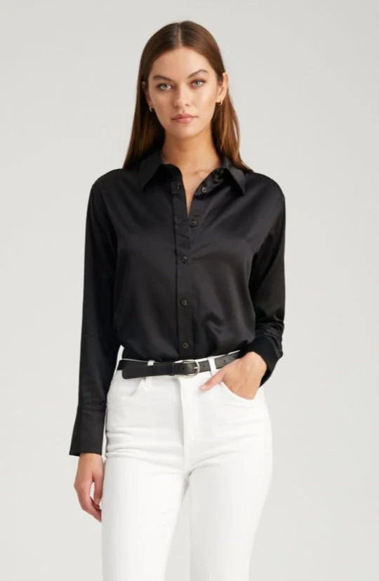 Black Silk Slim Button Up