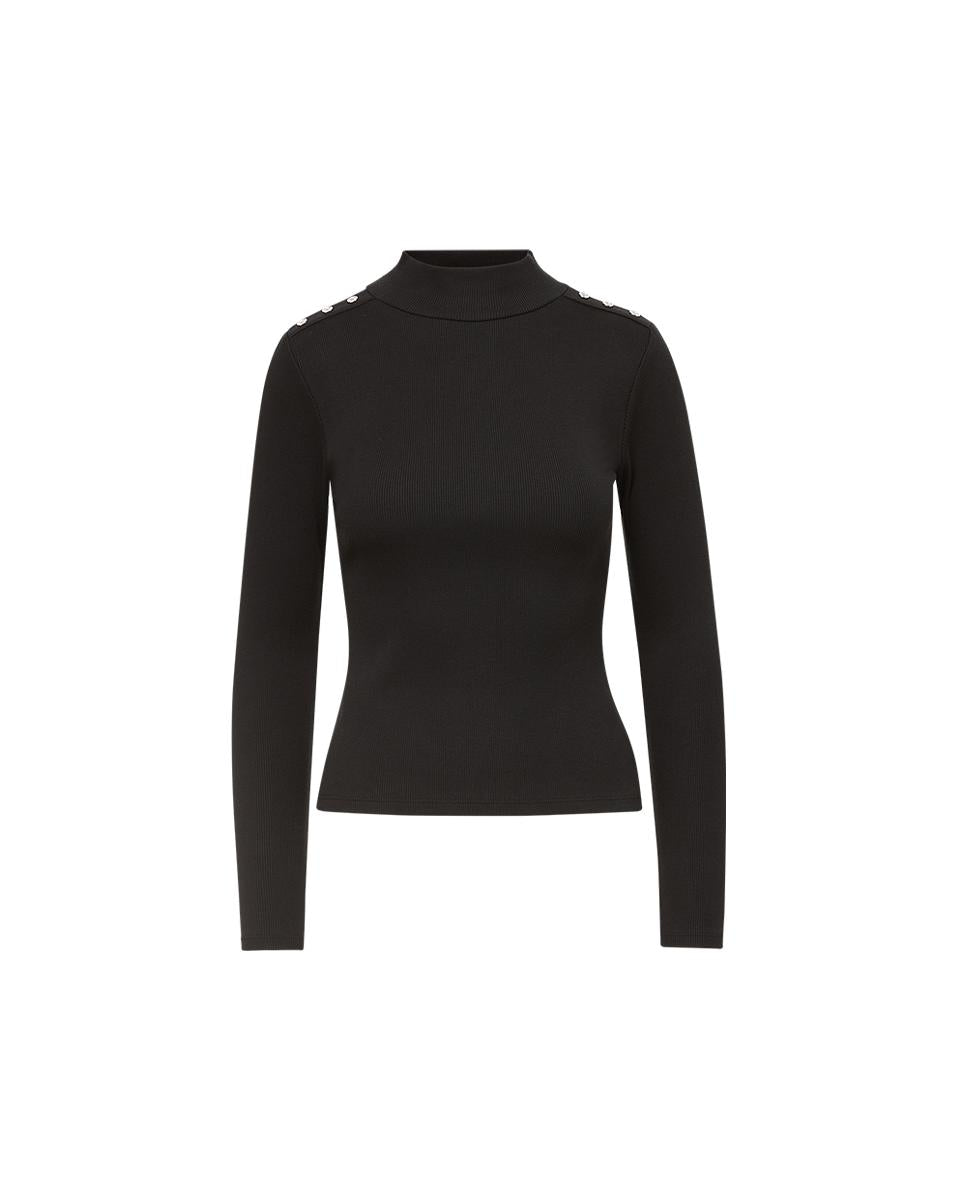 Nate Mockneck Top with Buttons in Black