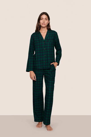 Flannel Long PJ Set in Black Watch Tartan Rainforest/Navy