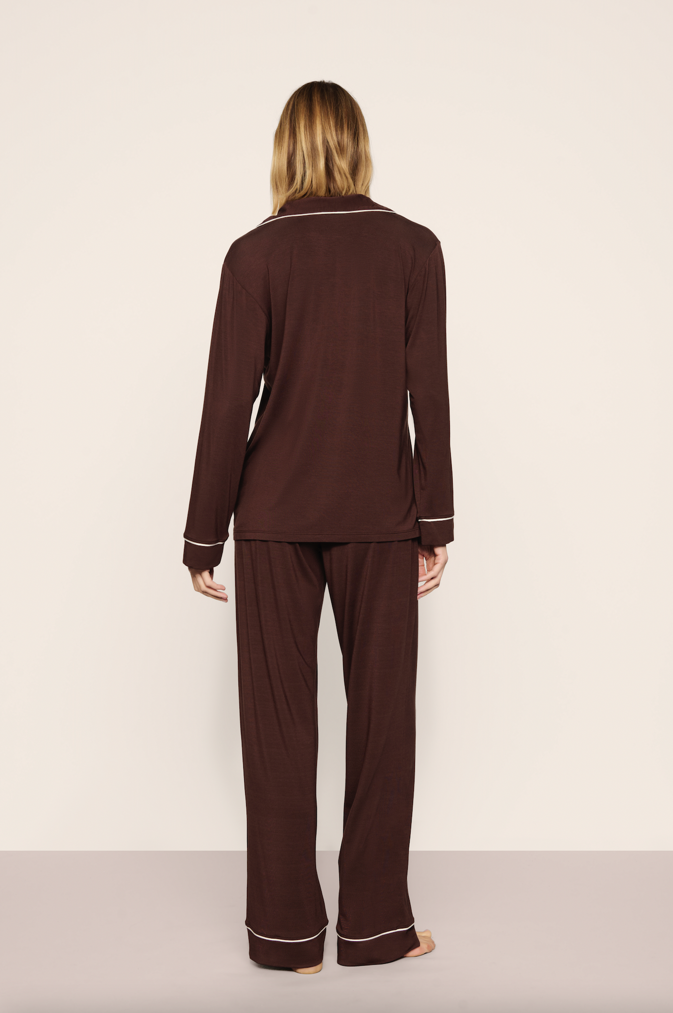 Gisele Long PJ Set in Chocolate/Ivory