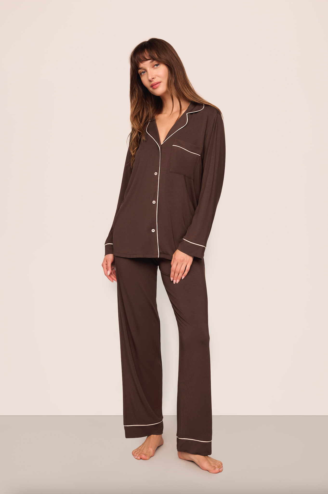 Gisele Long PJ Set in Chocolate/Ivory