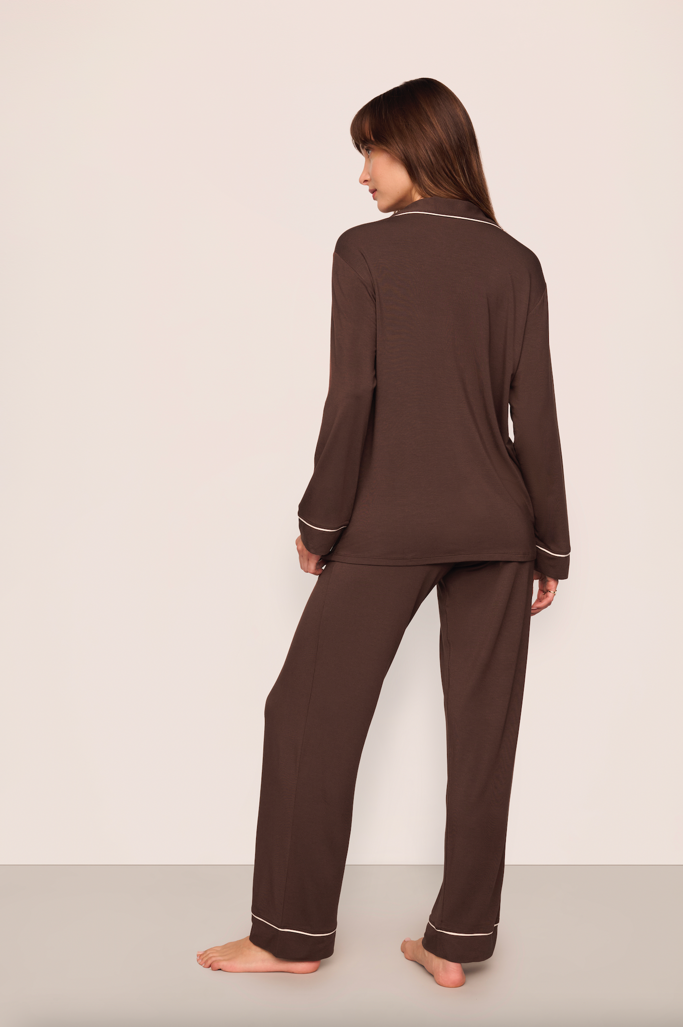 Gisele Long PJ Set in Chocolate/Ivory