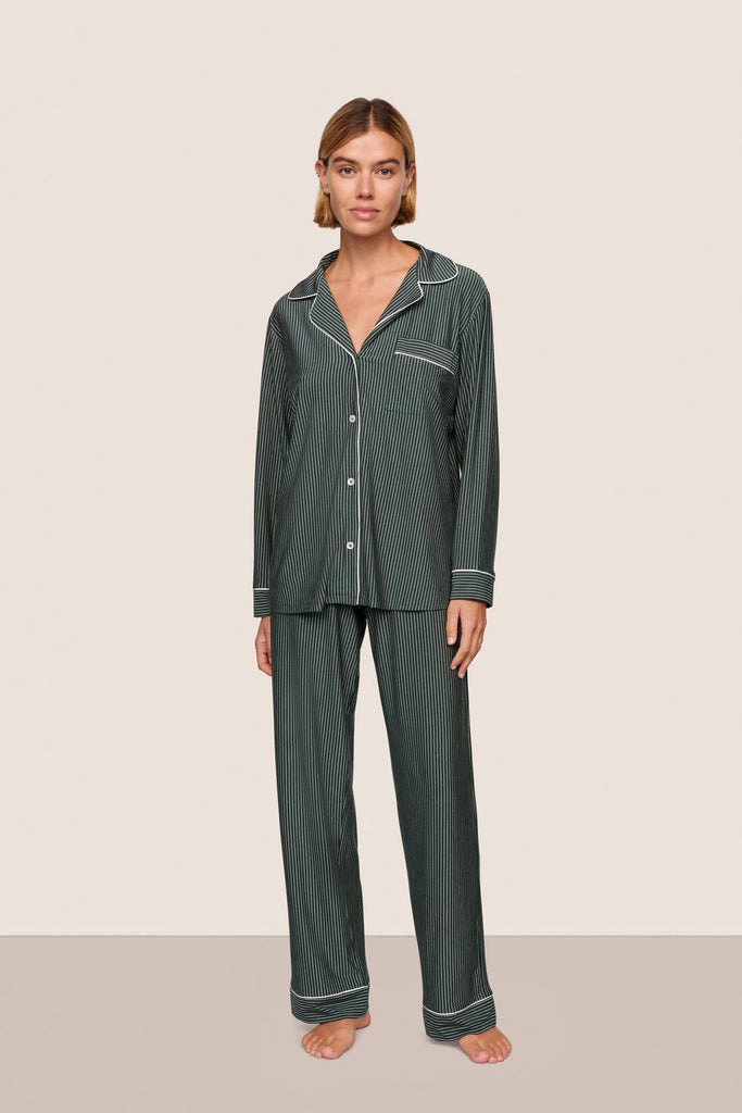 Gisele Long PJ Set in Duo Stripe Pine/Ivory