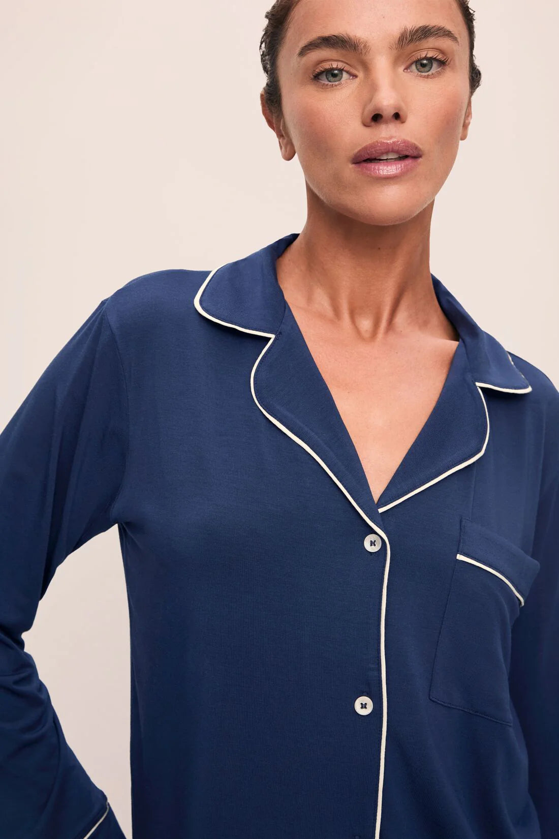 Gisele Long PJ Set in Navy/Ivory