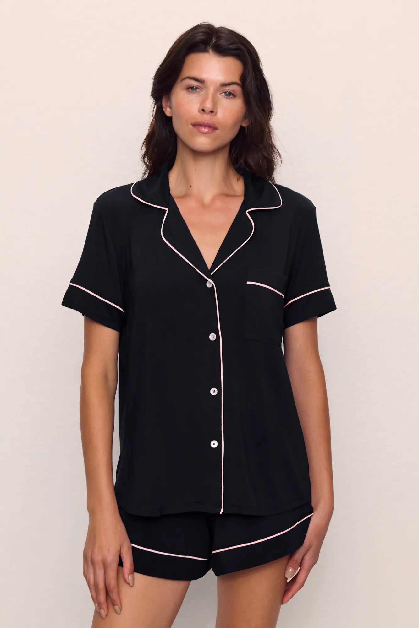 Gisele Relaxed Short PJ Set in Black/Sorbet Pink