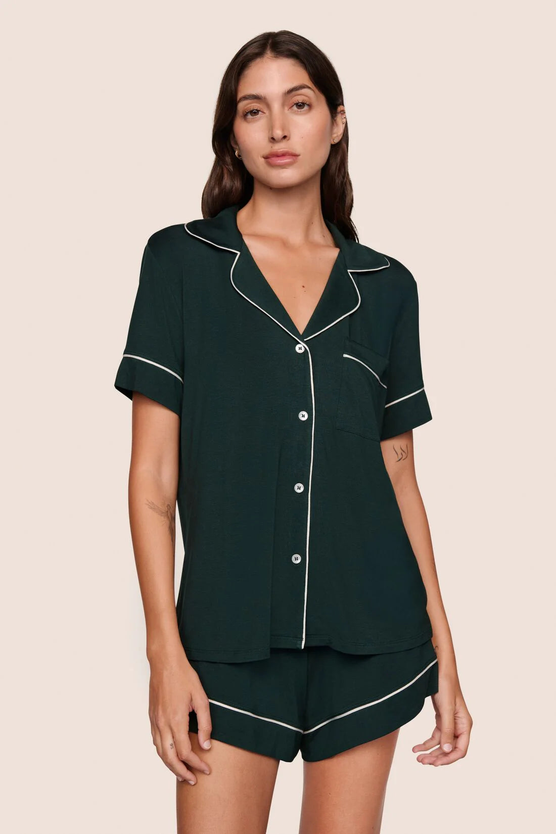 Gisele Relaxed Short PJ Set in Pine/Ivory