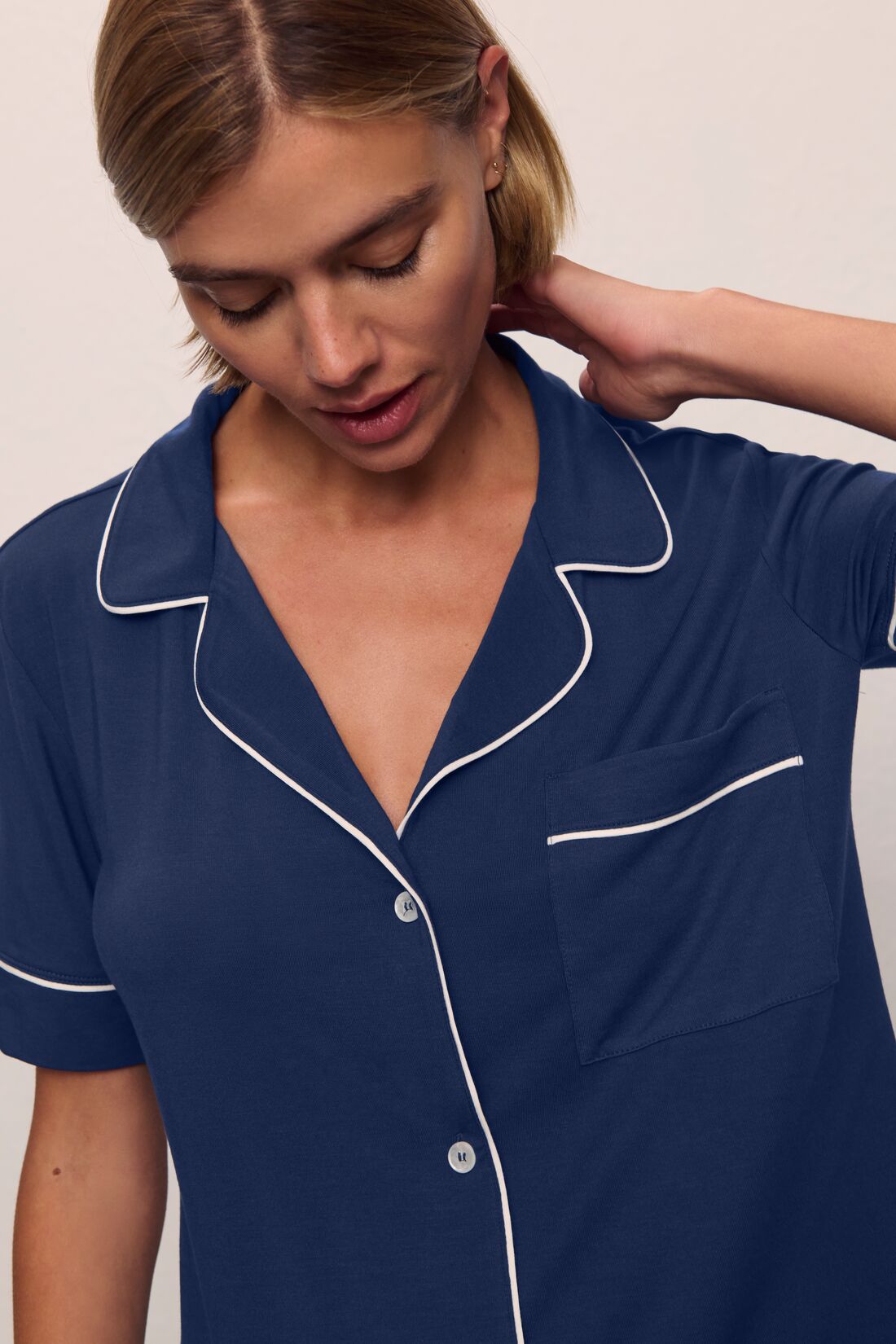 Gisele Short Sleeve & Pant PJ Set in Navy Ivory