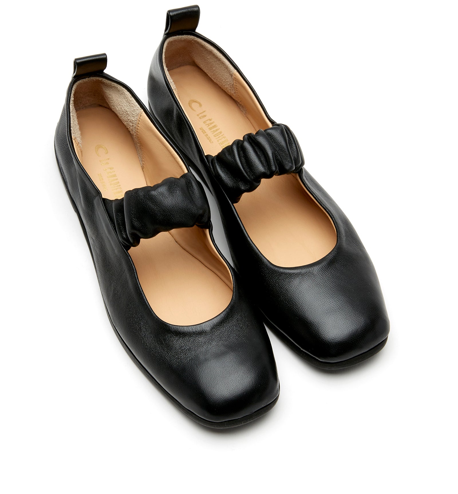 Grey Leather Mary Jane Flat in Black