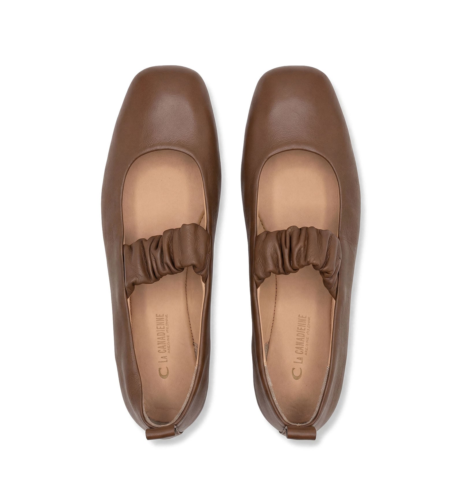 Grey Leather Mary Jane Flat in Cognac