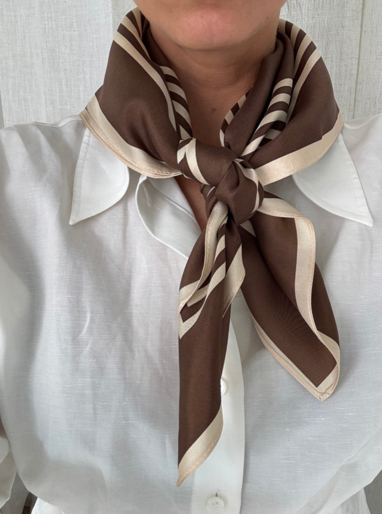 STRIPED SCARF | MOCHA MOUSSE & CREAM | 65 CM