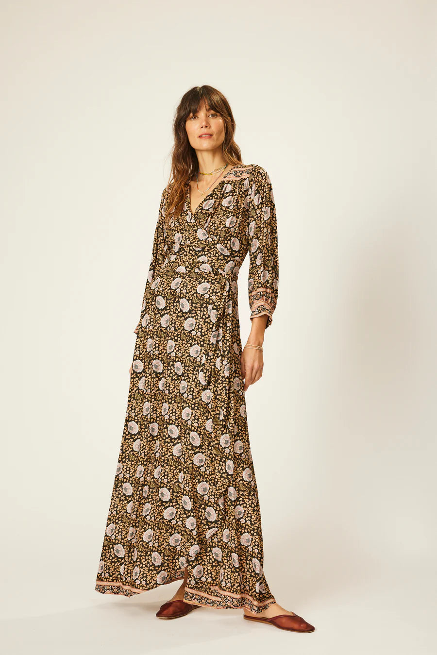 Kate Long Sleeve Dress in Vintage Flowers Sepia