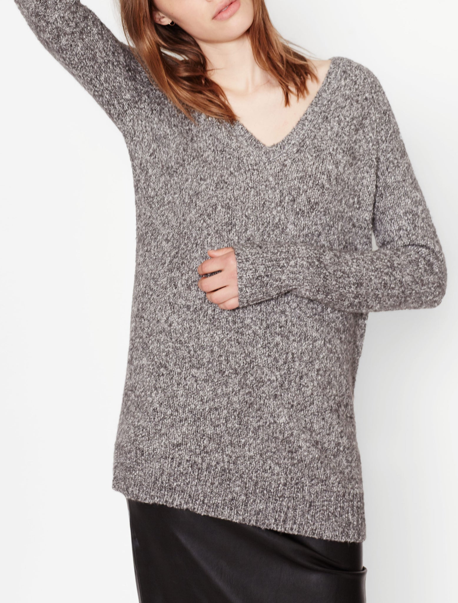 Asher V-Neck Sweater in Heather Grey Multi