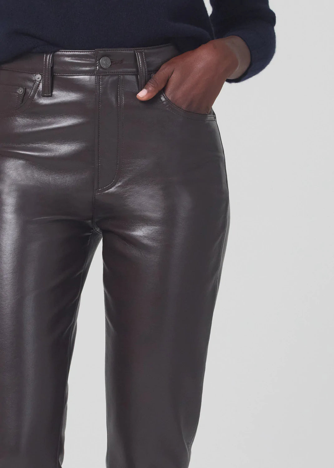 Jolene High Rise Vintage Slim in Chocolate Torte Recycled Leather