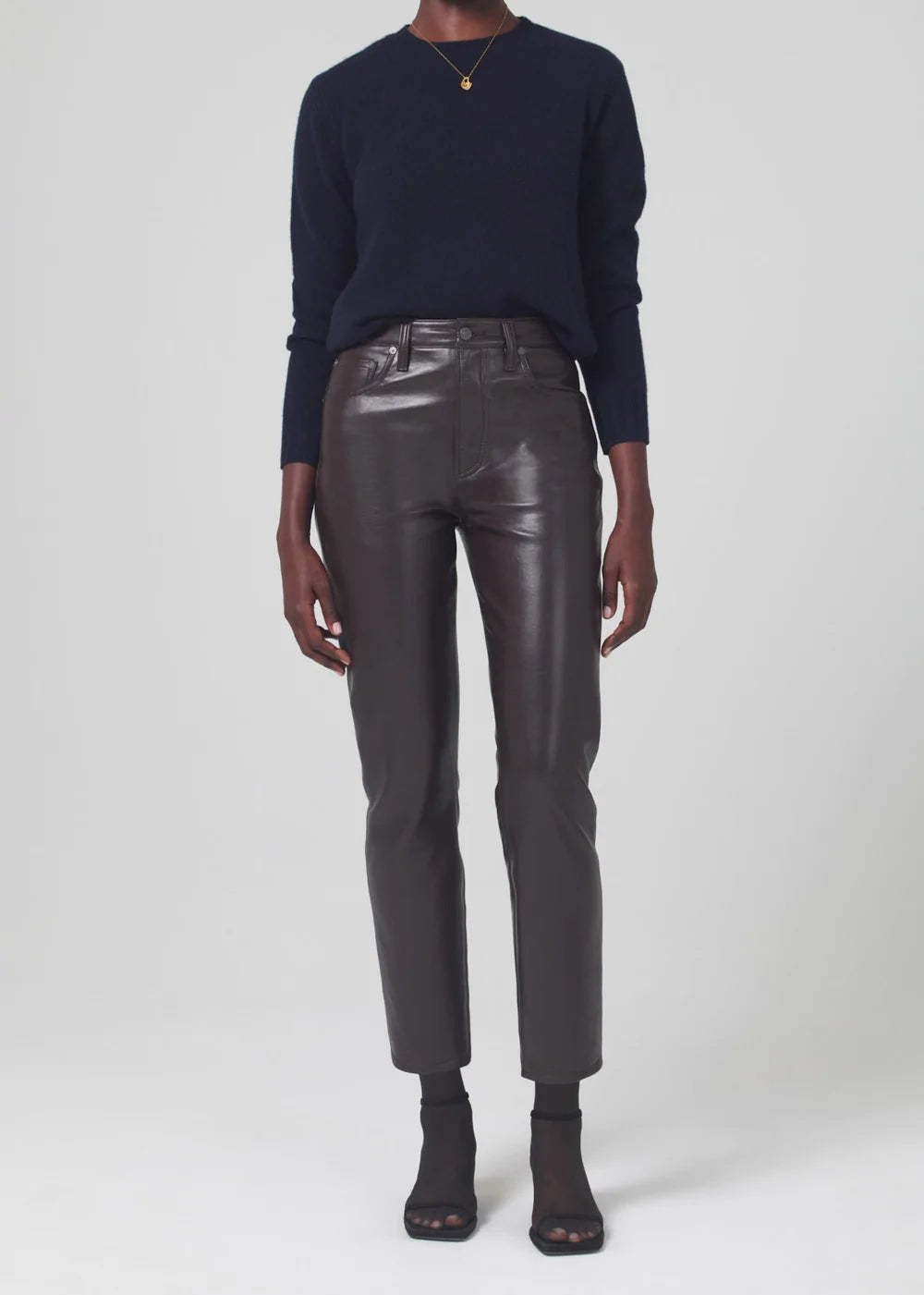Jolene High Rise Vintage Slim in Chocolate Torte Recycled Leather
