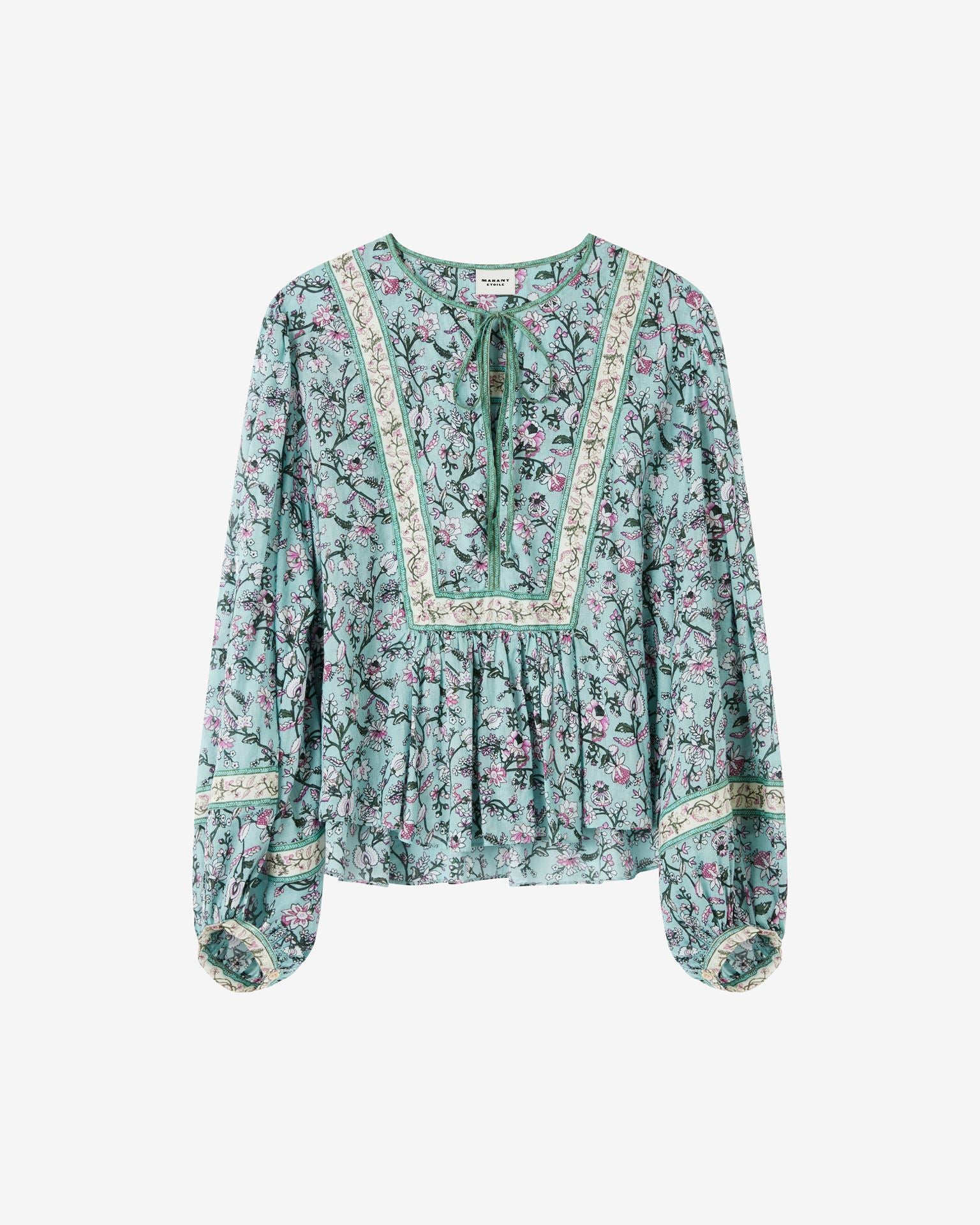 Gayle Floral Printed Cotton Top in Almond Green