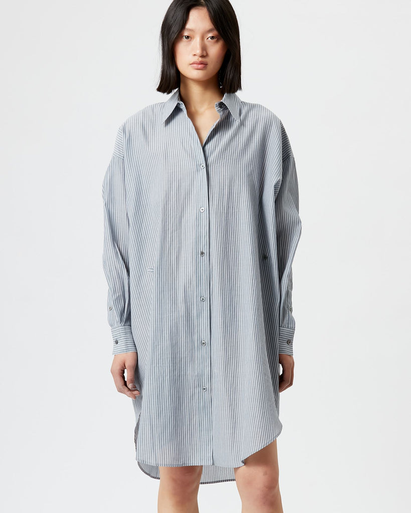 Seen Striped Midi Shirt-Dress in Blue